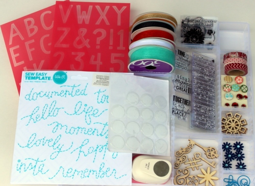 stencils, ribbons accessories to homemade kit