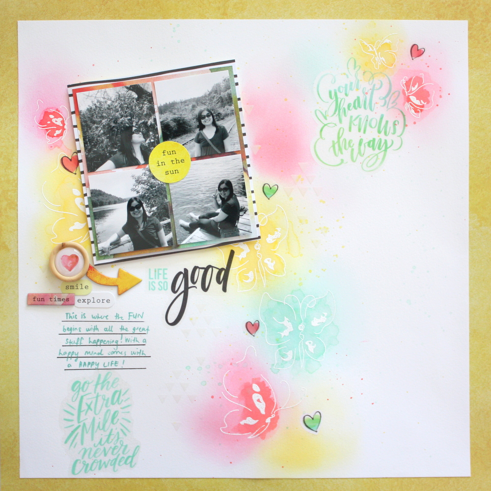 Life is good scrapbook layout using altenew painted butterflies stamp set